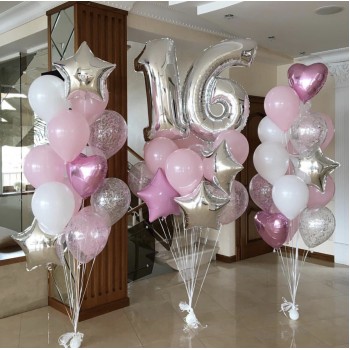 Композиція з гелієвих кульок дівчинці на 16 років "Sixteen Party"